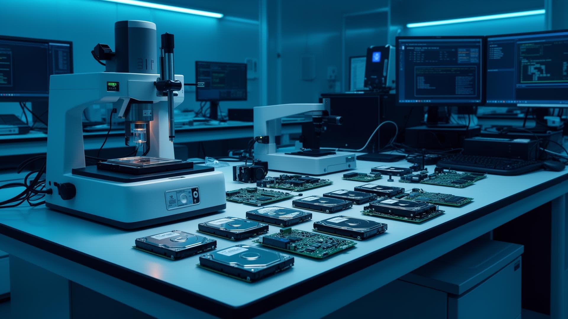 Professional data recovery lab with precision equipment